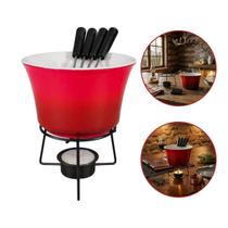 Kit Conjunto Fondue 385ml 6 Peças Panela Em Cerâmica Garfos Vermelho Kit Conjunto Fondue 385ml 6 Peças Panela Em Cerâmica Garfos Vermelho