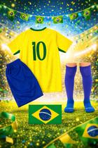 Kit Conjunto Futebol Brasil Infantil Torcedor Brasileiro Meião Apollo Atoalhado Confortável