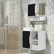 Kit Conjunto Gabinete Balcão Banheiro Espelheira Cuba Barém