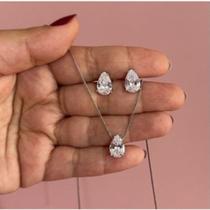 Kit Conjunto Gota Colar e Brinco Cordão Veneziana Folheado a prata925