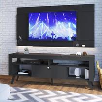 Kit Conjunto Home Com Rack Bancada E Painel Para Tv Até 70 Polegadas Itália Sala de Estar Preto