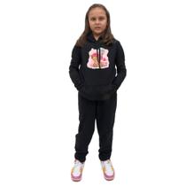 Kit Conjunto Infantil Blusa Moletom Canguru Menina Estampa Ursinho e Calça Jogger Com Bolso