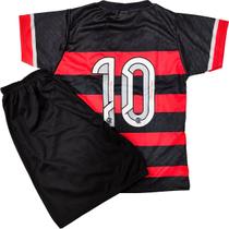 Kit Conjunto Infantil de Futebol Camisa e Shorts com Escudo Bordado Fl4m3ng0 Kit Conjunto Infantil de Futebol Camisa e Shorts com Escudo Bordado Fl4m3ng0