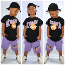 Kit Conjunto Infantil Juvenil Kvani Joy Com 2 Peças Camisa e Bermuda 2 anos ao 12 anos