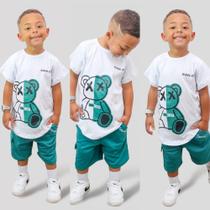 Kit Conjunto Infantil Juvenil Kvani Joy Com 2 Peças Camisa e Bermuda 2 anos ao 12 anos