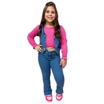 Kit conjunto infantil mini diva 3 peças Blusa colete e calça Flare Jeans moda Blogueira Kit conjunto infantil mini diva 3 peças Blusa colete e calça Flare Jeans moda Blogueira