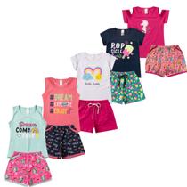 Kit Conjunto Infantil Verão Menina Lote 5 Blusas e 5 Shorts - Isikids