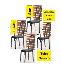 Kit Conjunto Jogo 4 Cadeiras Tubolar Aço Craqueada Montreal Assento Preto Floral