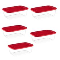 Kit Conjunto Jogo 5 Potes transparentes Tampa Vermelha Empilháveis 350ml - Uninjet