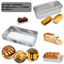 Kit Conjunto Jogo De 1 Forma Retangular Alta N. 3 + 2 Forma de Pão Grande N. 3 Alumínio IF 35