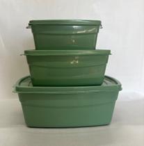 Kit Conjunto Jogo de 3 Potes Verde Retangular Com Tampa Para Mantimentos Cozinha Kit Conjunto Jogo de 3 Potes Verde Retangular Com Tampa Para Mantimentos Cozinha