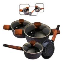 Kit Conjunto Jogo De Panelas 4 Peças Carvalho Alumínio