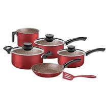 Kit Conjunto Jogo de Panelas Tramontina Paris 6 Peças Antiaderente Vermelho com Tampas de Vidro
