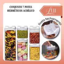 Kit Conjunto Jogo Potes Armazenamento Herméticos Porta Mantimentos Acrílico Multiuso 7 peças