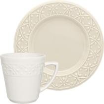 Kit Conjunto Lanche Mendi Marfim 16 Peças Oxford Cerâmica