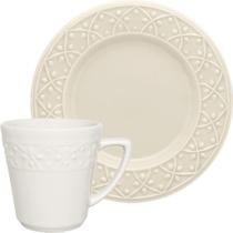 Kit Conjunto Lanche Mendi Marfim 20 Peças Oxford Cerâmica