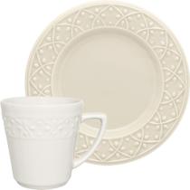 Kit Conjunto Lanche Mendi Marfim 8 Peças Oxford Cerâmica