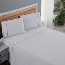 Kit Conjunto Lençol Casal 100 Algodão Percal 300 Fios Cama Box 4 Peças com Elástico Ponto Palito