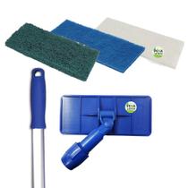Kit Conjunto LT Limpa Tudo + 1 Cabo de Alumínio 140 cm + 1 Fibra Pesada Verde + 1 Branca Vidros + 1 Azul Para Inox - Star Clean Pró