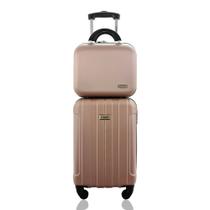 Kit Conjunto Mala de Bordo 10kg Viagem Rodas 360 Cadeado Segredo mais Frasqueira Rígida ABS Gladiador A1MB