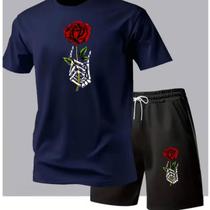 Kit Conjunto Mão Rosa Casual Masculino Kit Camiseta e Short Tactel Leve Confortável Kit Conjunto Mão Rosa Casual Masculino Kit Camiseta e Short Tactel Leve Confortável