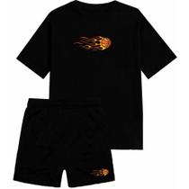 Kit Conjunto Masculino Bermuda Tactel Com Bolsos + Camisa Camiseta Algodão Estampada