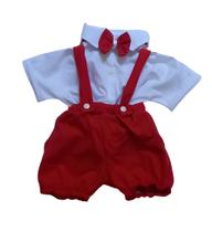 kit conjunto menino Bebê Infantil Camisa jardineira egravata - Mania De Mãe