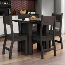 Kit Conjunto Mesa 108 Cm Com 4 Cadeiras Em MDF Cozinha Sala de Jantar Marrom Amêndoa Assento Preto