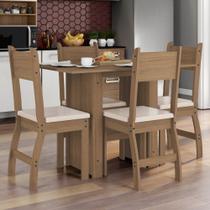 Kit Conjunto Mesa 108 Cm Com 4 Cadeiras Em MDF Cozinha Sala de Jantar Marrom Carvalho Assento Savana