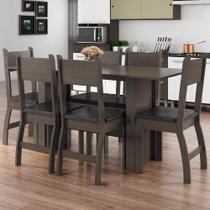 Kit Conjunto Mesa 155 Cm Com 6 Cadeiras Em MDF Cozinha Sala de Jantar Marrom Amêndoa Assento Preto