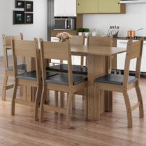 Kit Conjunto Mesa 155 Cm Com 6 Cadeiras Em MDF Cozinha Sala de Jantar Marrom Carvalho Assento Preto