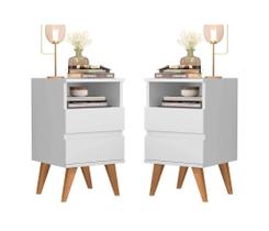 Kit Conjunto Mesa De Cabeceira 2 Gavetas Pop Branco