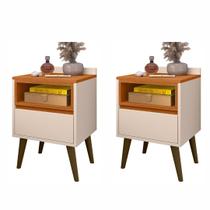 Kit Conjunto Mesa De Cabeceira Decoração Retrô 1 Gaveta Any Várias Cores