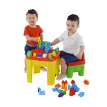 Kit Conjunto Mesa E Cadeira Infantil Blocolândia Dismat Colorida 70 Peças