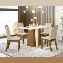 Kit Conjunto Mesa Orus 120 cm 4 Cadeiras Sala de Jantar Cozinha MDF Madeira Off White Bege Claro