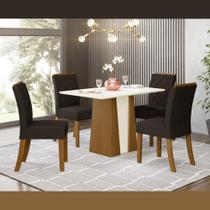 Kit Conjunto Mesa Orus 120 cm 4 Cadeiras Sala de Jantar Cozinha MDF Madeira Off White Marrom