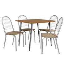 Kit Conjunto Mesa Quadrada Tampo Madeira com 4 Cadeiras Noruega Compacta Assento Estofado Sala de Jantar Cozinha Kappesberg