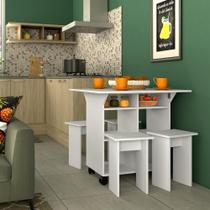 Kit Conjunto Mesa Tampo Dobrável Compacta Com 4 Bancos 2 Nichos Multiuso Sala de Jantar Branco Kit Conjunto Mesa Tampo Dobrável Compacta Com 4 Bancos 2 Nichos Multiuso Sala de Jantar Branco