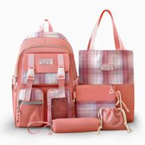 Kit Conjunto Mochila Sacola Escola Escritorio Estojo Resistente Feminino Menina