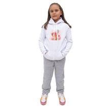 Kit Conjunto Moletom Infantil Feminino Blusa Canguru Capuz Estampa Urso de Pelucia Com Calça