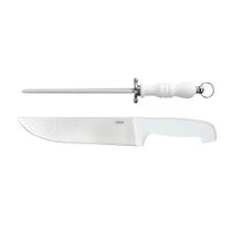 Kit Conjunto Mor Churrasco 2 Peças Faca 9 polegadas Assador e Chaira Afiador em Aço Inox com Cabo Branco