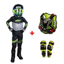 Kit Conjunto Motocross Infantil Cinza+ Colete + Joelheira