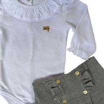 Kit Conjunto Neném Short Body Bebê Bordado Saiote Babado