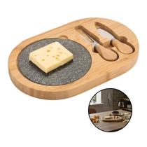 Kit Conjunto P/ Queijos Tábua Bambu Pedra Ardósia Utensílios