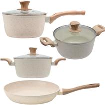 Kit Conjunto Panela Mais 2 Caçarolas E Frigideira Linha Premium Antiaderente e Tampa de Vidro Dolce Home