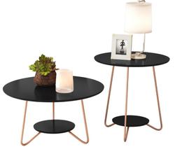 Kit conjunto par mesas de centro + mesinha lateral pés em metal varias cores decoração 100% mdf - EJ