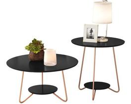 Kit conjunto par mesas de centro + mesinha lateral pés em metal varias cores decoração 100% mdf resistente