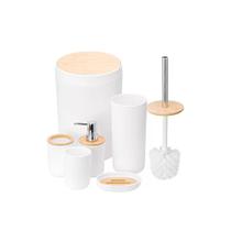 Kit Conjunto para Banheiro Bambu 6 Peças, Branco Plasvale