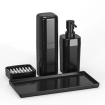 Kit Conjunto Para Banheiro Com 4 Peças Splash Preto - Brinox