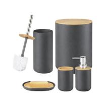 Kit Conjunto Para Banheiro Com 5 Peças Bambu Life Nobre - Cinza Kit Conjunto Para Banheiro Com 5 Peças Bambu Life Nobre - Cinza